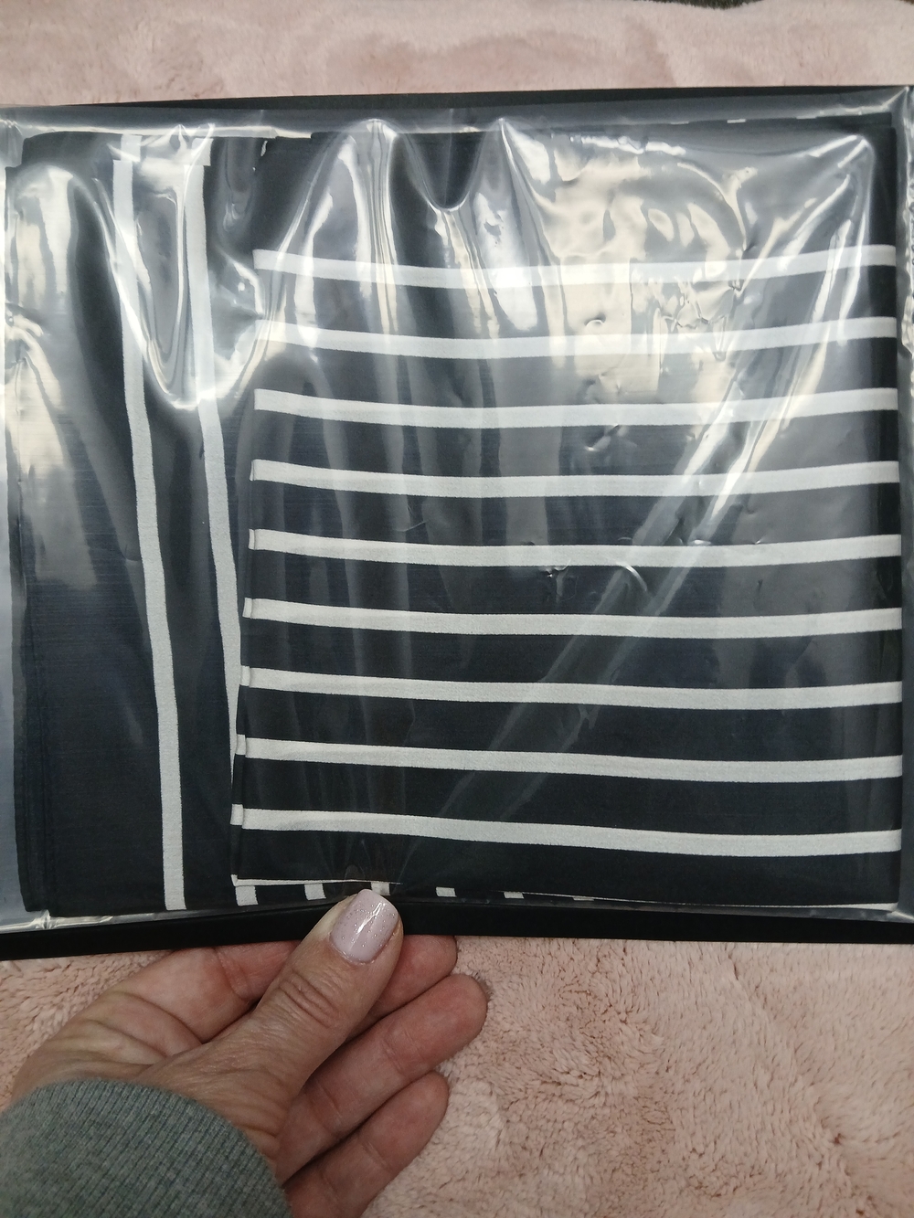 Navy and White Striped Fabric Scarf